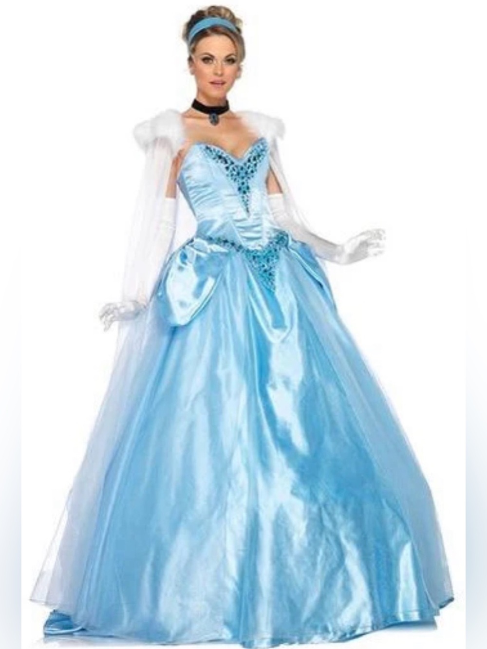 Disney Delux Strapless Light Blue Cinderella Princess Ball Gown Dress Sz M